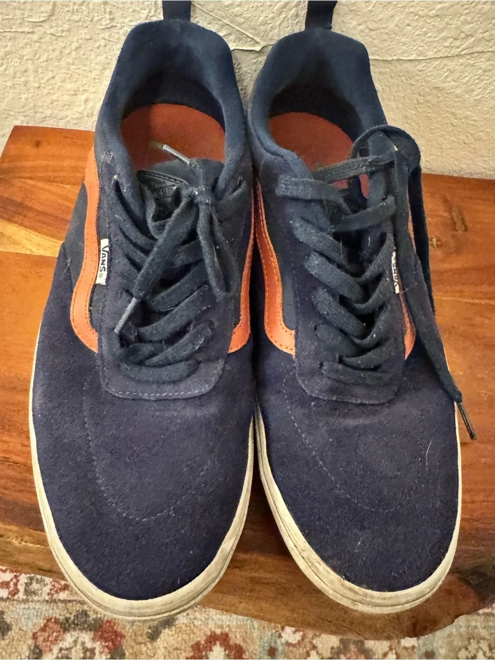 Vans Navy Suede Sneakers with Orange Side Stripe